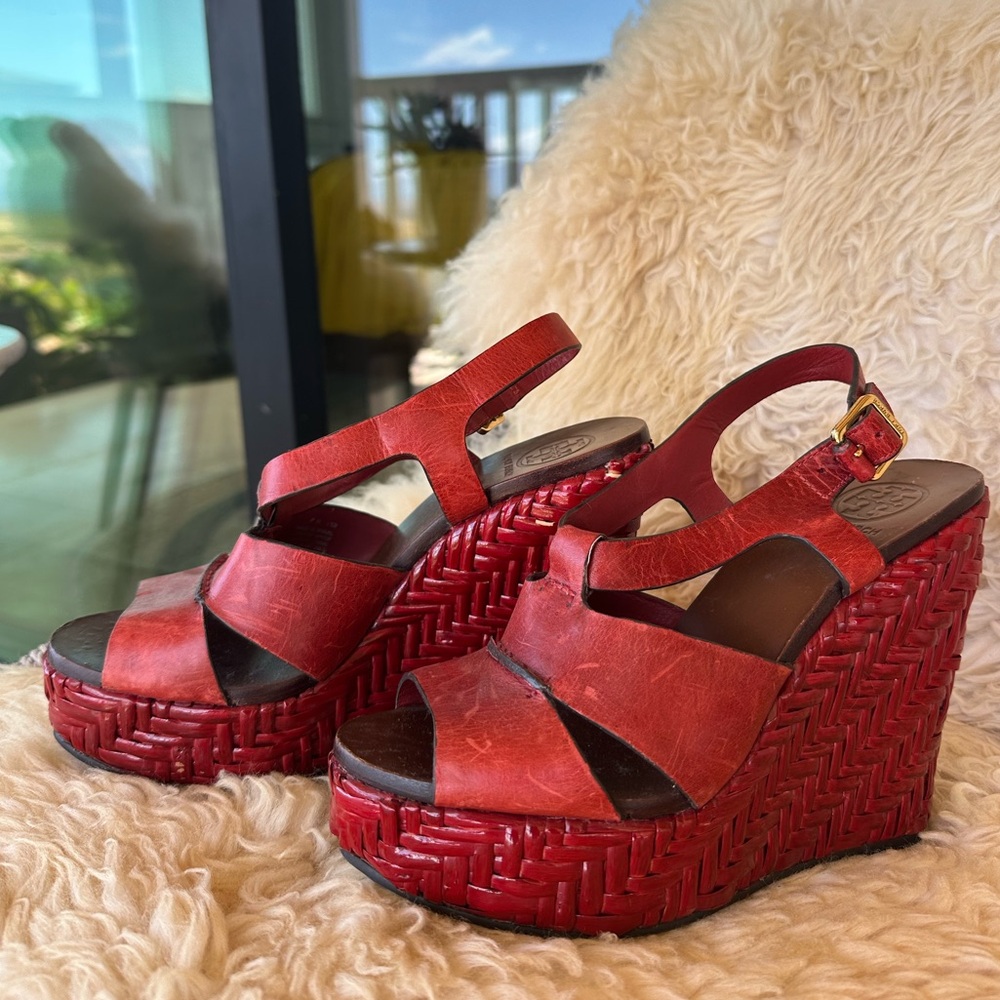 Tory Burch Red Wedge Sandals